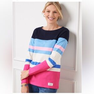 Talbots Ashford stripe tee long sleeve multicolor top cotton casual Large